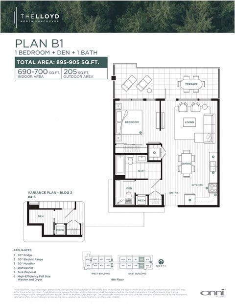 Floor plan for 1 bed, 1 bath, 700 sqft